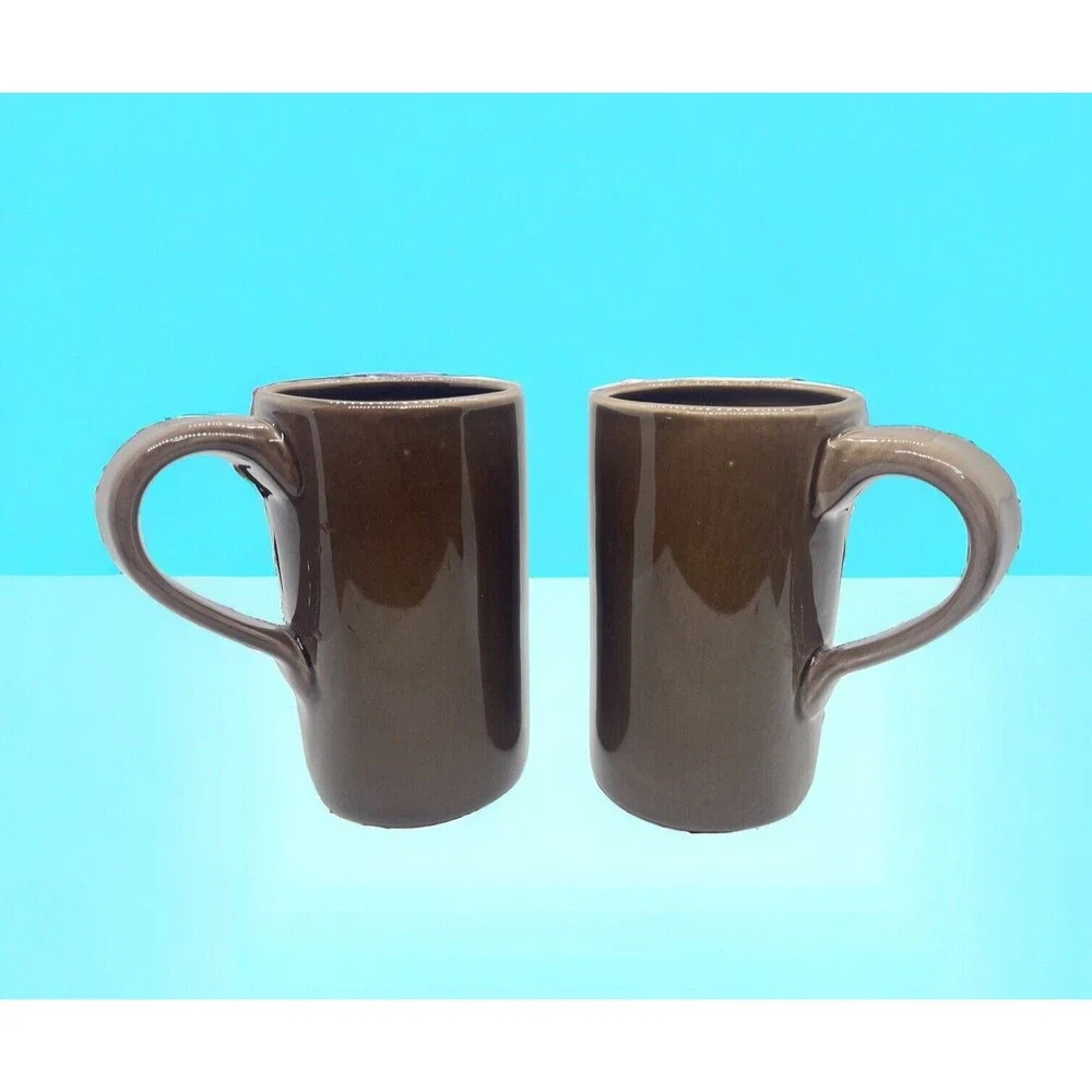 Pottery Barn Studio Mugs by Barbara Eigen Tall Coffee Mugs Set of 2 Brown